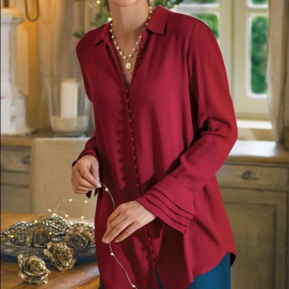 Soft Surroundings Tops - Soft Surroundings Poet Ruffled Cuff Blouse Moroccan Red Sz Medium